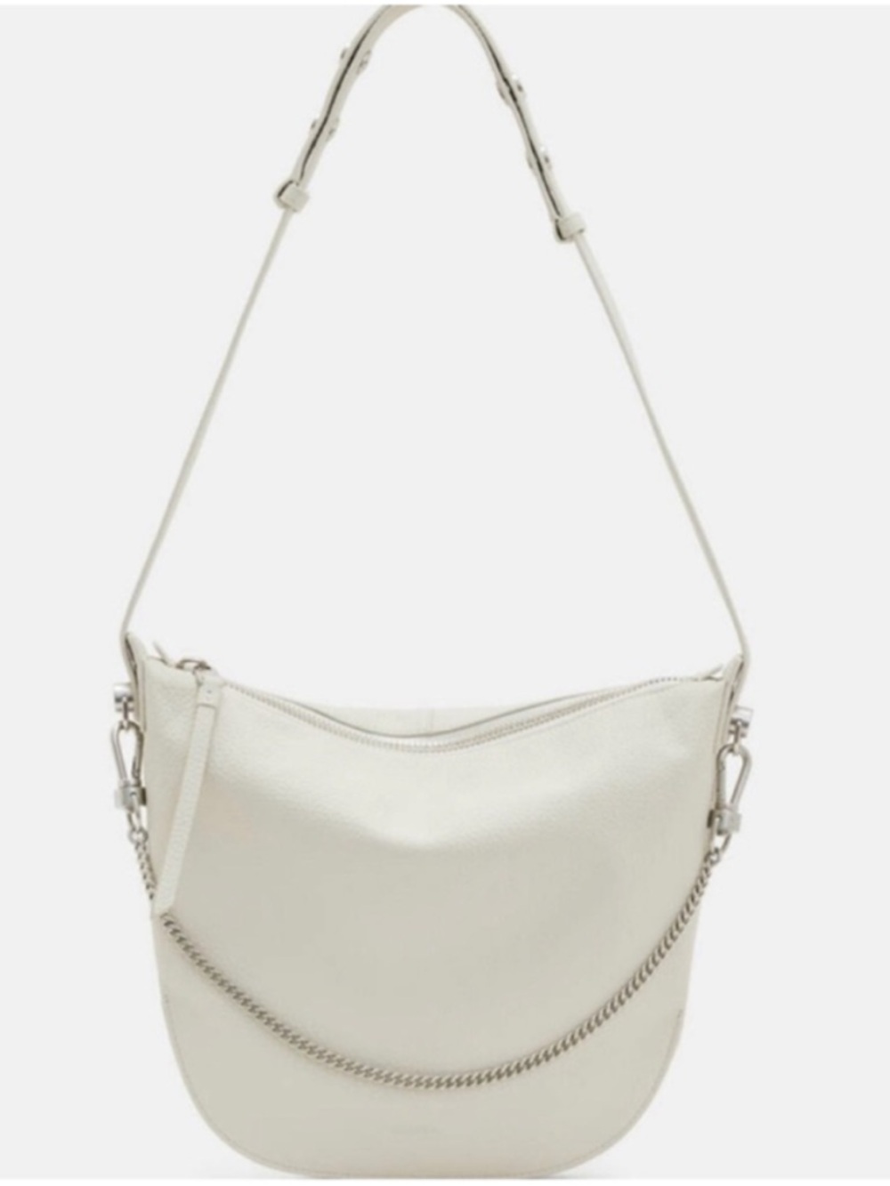 ALLSAINTS Blake Leather Shoulder Bag Pampas White Silver Hardware *FLAWED*